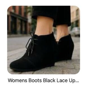 Toms Black Lace-Up Ankle Boots- Suede. Womens 6.5 NWOT